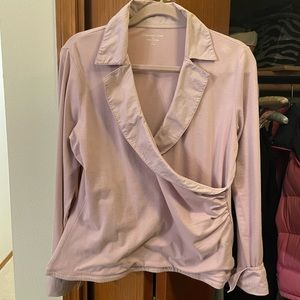 Coldwater Creek cotton knit surplice vneck, collared and cuffed sleeves top